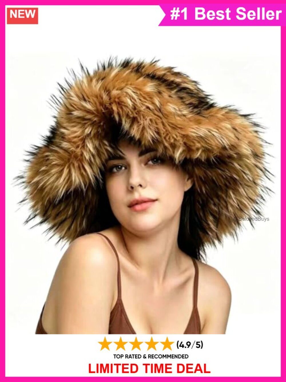Oversized Faux Fur Bucket Hat Fluffy Winter Fisherman Cap